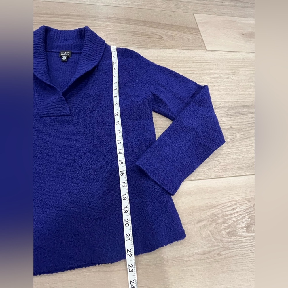 Eileen Fisher Deep Cobalt V-Neck Shawl Collar Sweater - Picture 4 of 6